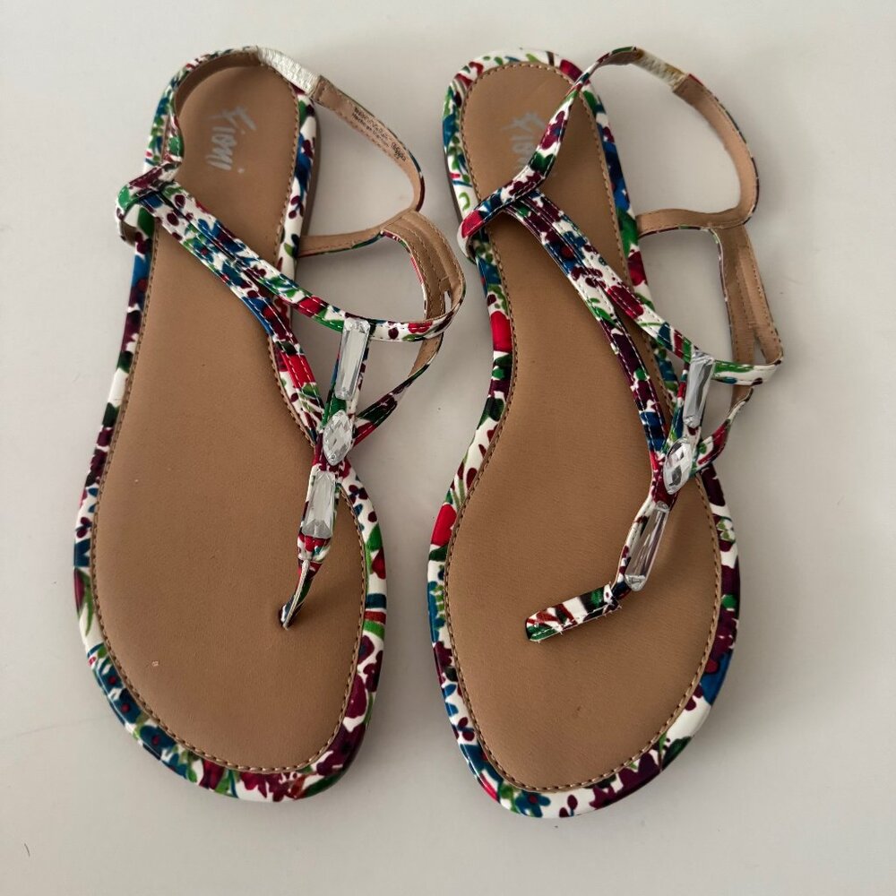 Fioni Multicolor Slip On Gem Thong Sandals Shoes Size 9